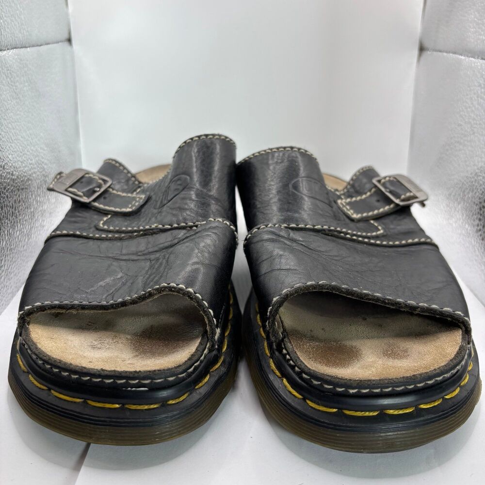 Vintage Dr. Martens AirWair Black Leather Buckle Platform Slide Sandals Size 11 - Picture 3 of 12